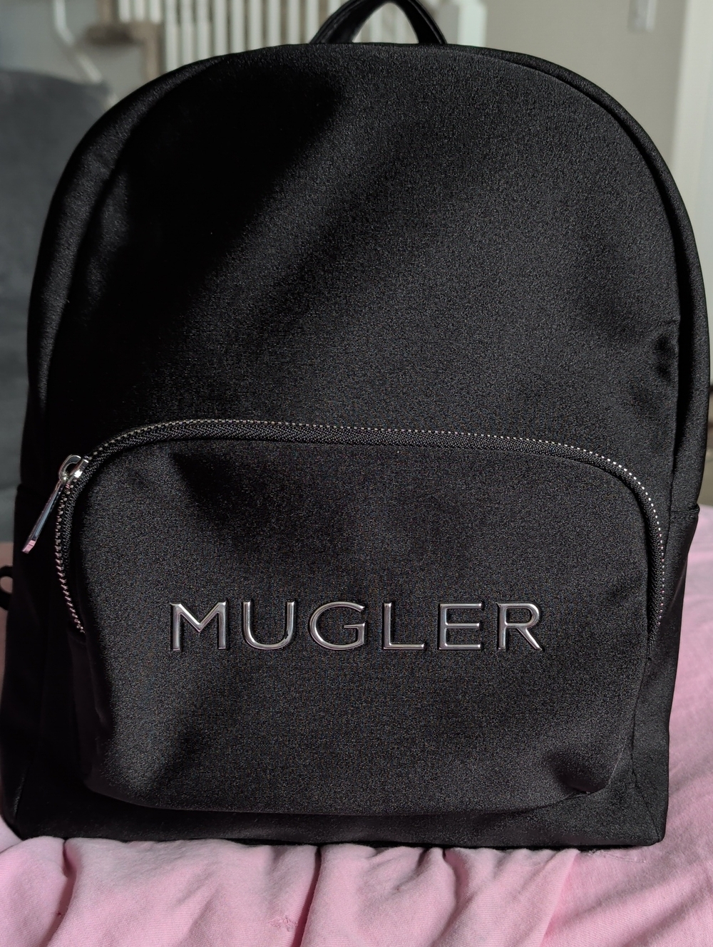Mugler Black Logo Front-Zip Backpack